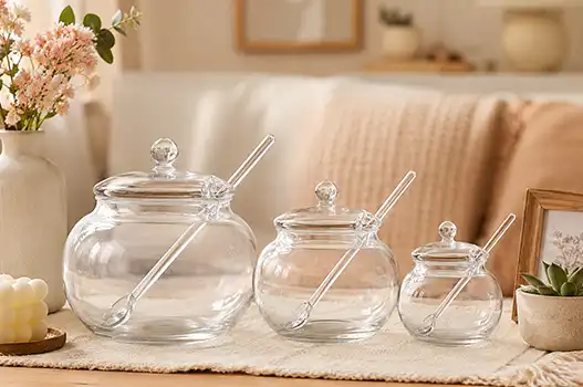 What are the Typical Sizes Available for Glass Honey Jars with Stirring Sticks?